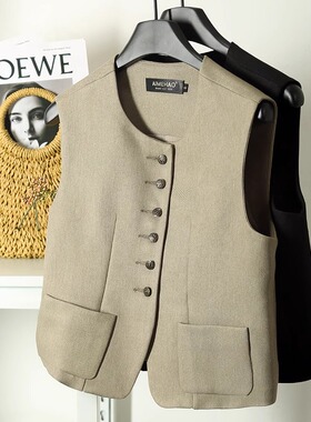 时尚高级感百搭圆领免烫西装马甲2024秋冬新款女士