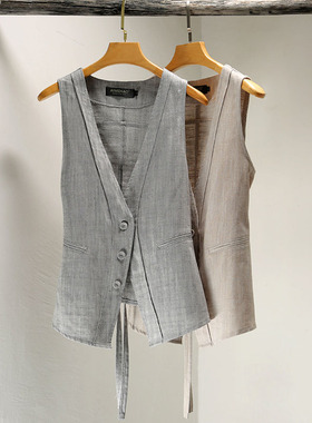 遮腰肉又显瘦 叠穿百搭背心24新日系优雅气质亚麻棉麻马甲女开衫