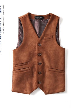 秋冬韩版潮麂皮绒咖啡色复古男士西装马甲英伦大码保暖背心潮2024