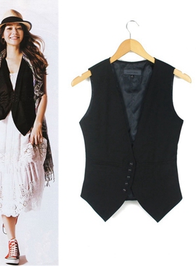 秋冬新款欧美职业短款时尚简约修身西装马甲女装大码黑色潮2023