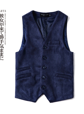 深蓝显瘦百搭单品~春秋新款男士欧美复古加厚保暖马甲休闲麂皮绒