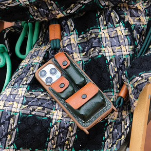 独趣斜跨可背真皮可装 16pro创意小众保护套潮流出街 车钥匙多功能手机壳带手提挂绳适用iphone17promax苹果15