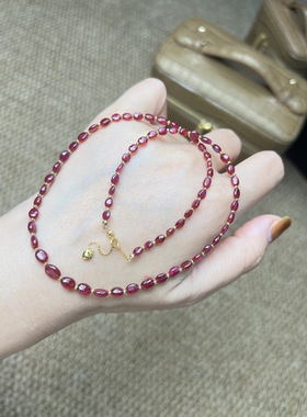 复古红宝石18k金锁骨链女式简约时尚首饰配饰