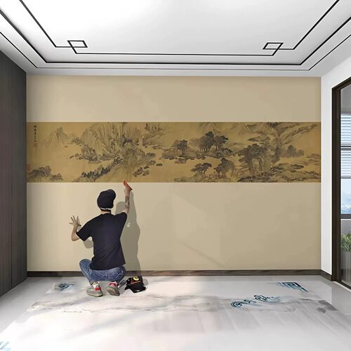 宋式美学3D长条腰线山水定制壁画