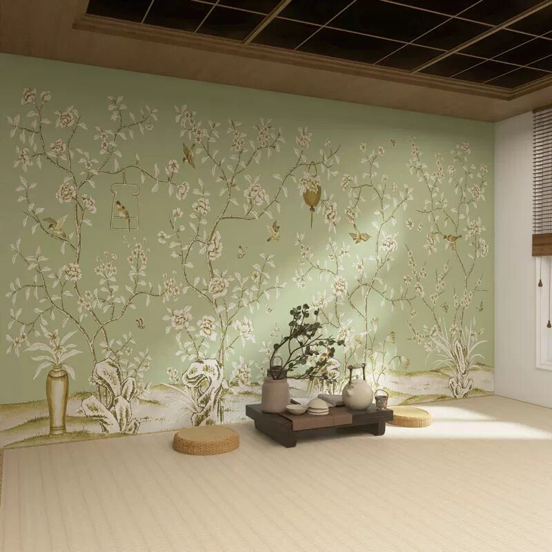 宋式美学新中式花鸟无纺布壁画客厅卧室背景墙定制壁纸壁画3D印花