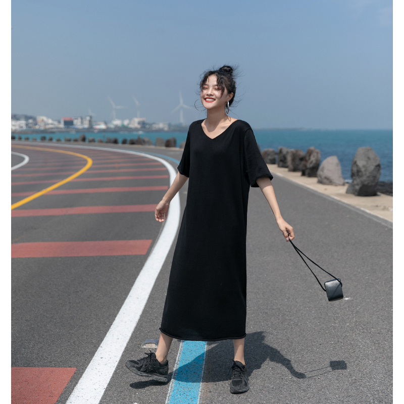 觅定黑色针织连衣裙女内搭小黑裙中长款法式复古2019秋季新款韩款11-11新券
