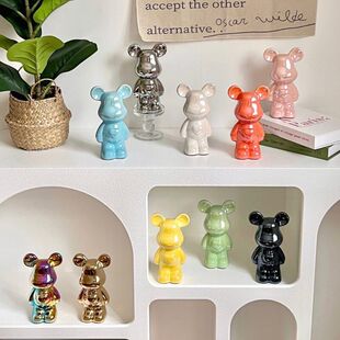 精品暴力熊18cm网红摆件客厅玄关陶瓷装 饰品电视柜爱心熊轻奢风