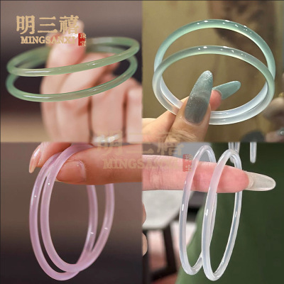 玉髓手镯多色叮当镯4mm巴西高冰白粉紫女士玛瑙新款美人手镯礼物