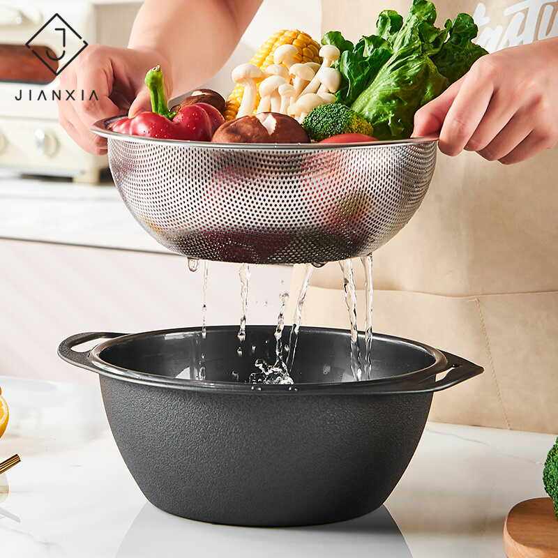 建厦不锈钢双层家用厨房沥水篮子