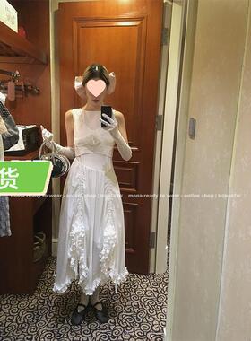 Mona家 白色气质背心上衣无袖背心泡泡袖连衣裙小个子 2025夏季新