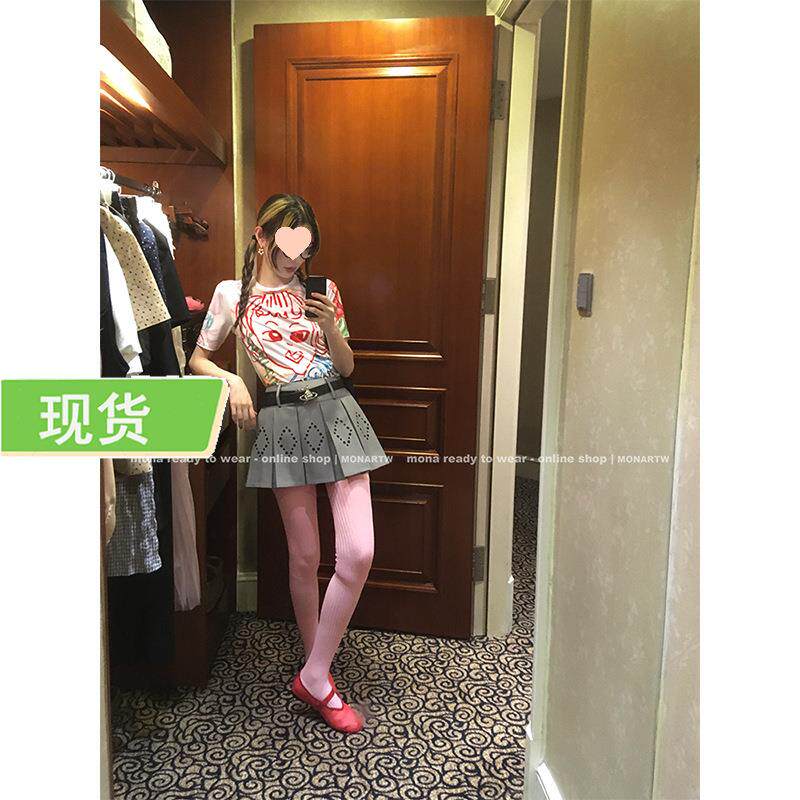 Mona家 时髦小众 艺术感印花短袖t恤上衣女小个子 2025夏季新款