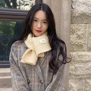 韩国设计师款egg仿羊绒毛线针织围巾女冬季粉色米咖色小尺寸网红
