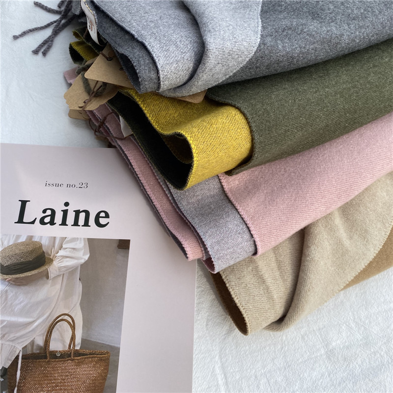 工厂直发双面纯色仿羊绒围巾女冬季百搭简约长款加厚保暖披肩两用