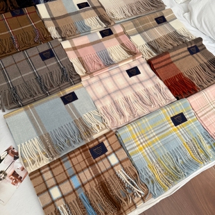 2025新款 男通用可情侣高级感百搭棕色 格子控bi入含羊毛围巾女冬季