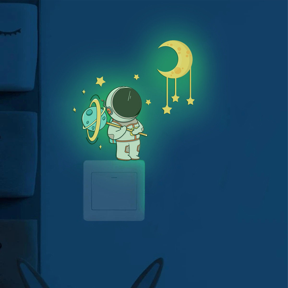 夜光宇航员星星月球开关贴儿童房