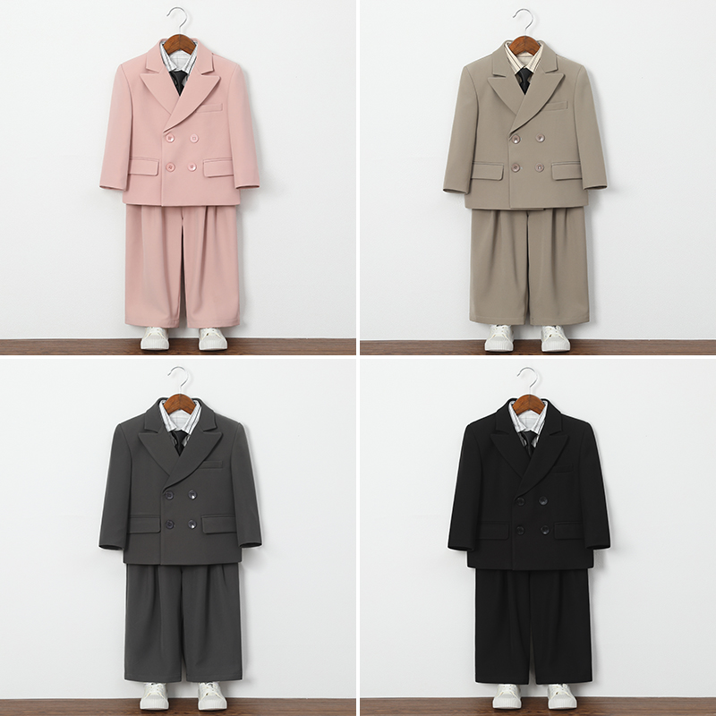 儿童休闲西服时髦洋气男童走秀演出服秋冬款花童礼服男孩西装套装