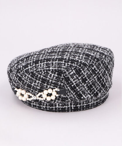 ca4la shk01386 小香风珍珠贝雷帽TWEED BERET