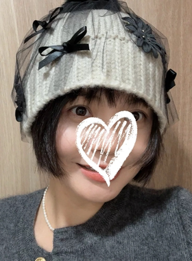 国现baraino秋冬网纱花朵针织帽小蝴蝶结装饰线帽CA4LA