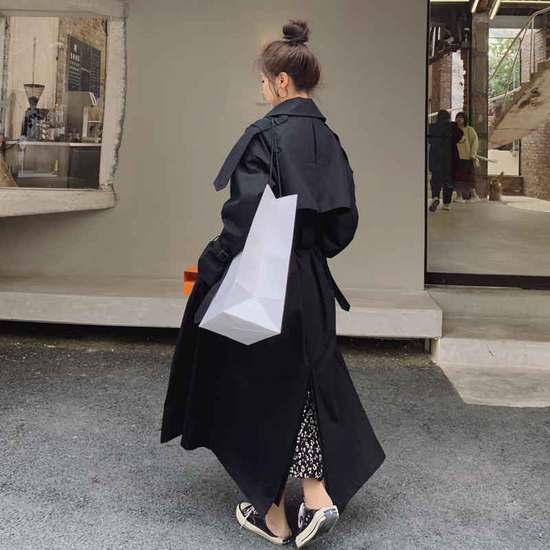 高级感英伦风黑色风衣外套女春秋2025年新款超火好看长款宽松大衣，女装风衣，浙宝229
