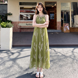 【大货已出】绿色绣花领子钉珠连衣裙2B175-8524-P145控238，女装连衣裙，浙宝229