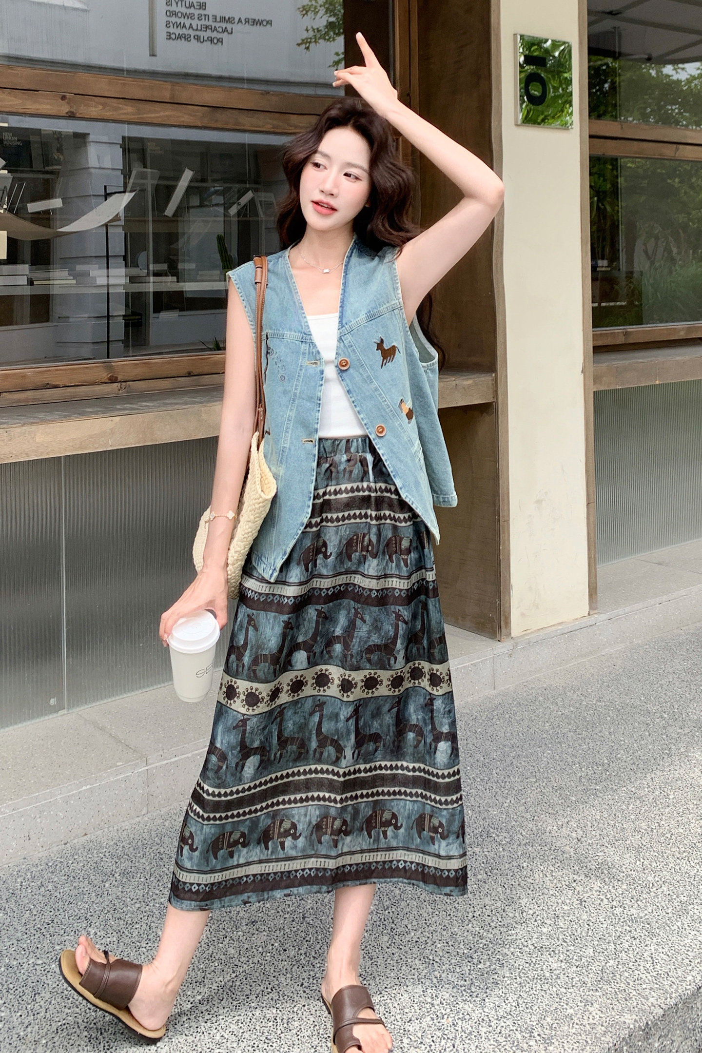 【大货出】小马牛仔马甲+半身裙套装2B175-8522-P185控298,女装套装/套裙,浙宝229