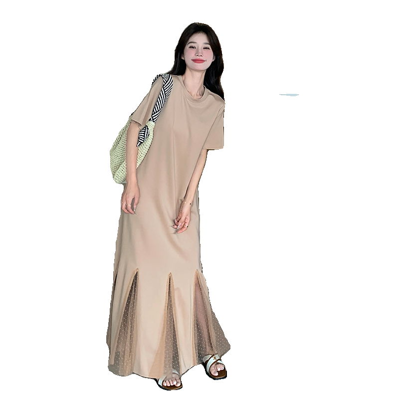 【大货已出】夏温柔香槟色网纱拼接鱼尾裙2B175-8295-P125控188,女装连衣裙,浙宝229