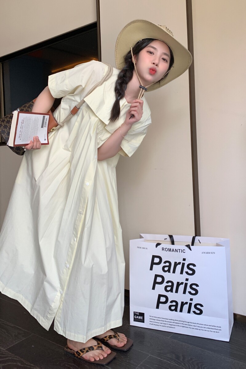 【现货】奶黄色连衣裙2B175-8219-P125控178,女装连衣裙,浙宝229