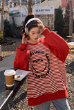 韩系红色条纹卫衣女春秋2025新款今年流行休闲时尚设计感小众上衣，女装卫衣/绒衫，浙宝229