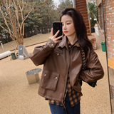 22年春装现货两色皮衣短外套229-8168-P140控198，女装皮衣，浙宝229