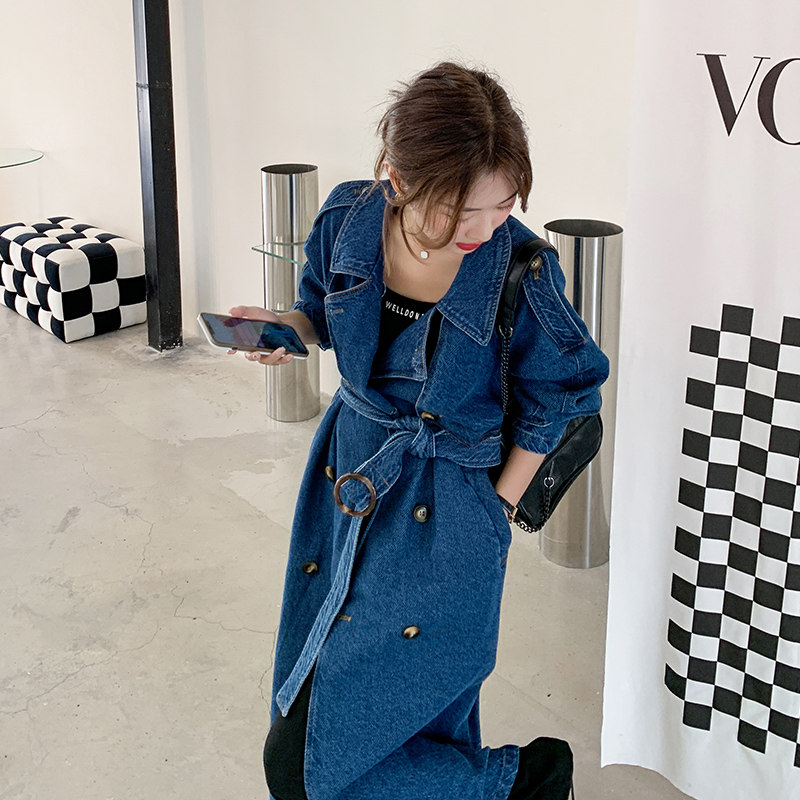 高级感超好看牛仔风衣外套女春秋2025年新款英伦复古长款工装大衣,女装风衣,浙宝229