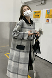 【现货】80羊毛撞色灰色格子双面呢大衣229-8205-P280控398，女装毛呢外套，浙宝229