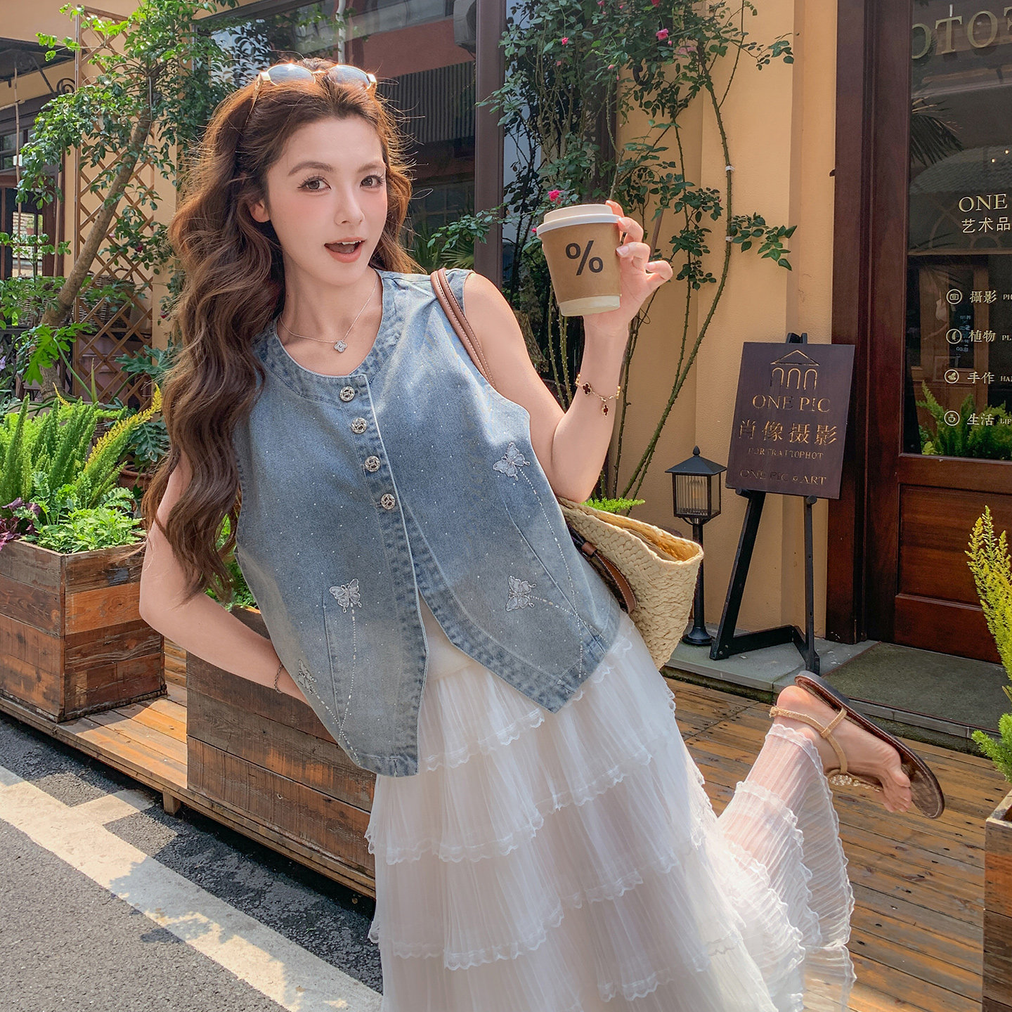 【大货已出】烫钻牛仔马甲+蛋糕裙套装2B175-8515-P185控298,女装套装/套裙,浙宝229