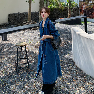 牛仔风衣外套女2025年春秋新款时尚大码双排扣中长款收腰休闲大衣