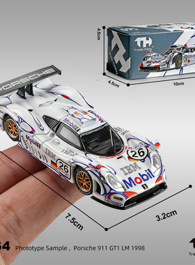 TH 1:64保时捷911 GT1 1998年26号勒芒冠军车合金汽车模型摆件