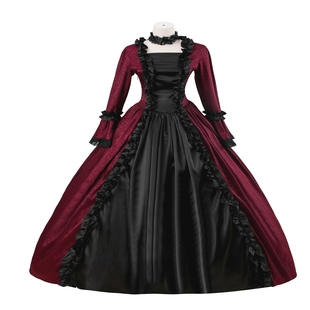 酒红色暗纹织绵欧洲宫廷服茶话会lolita哥特式礼服量身定做