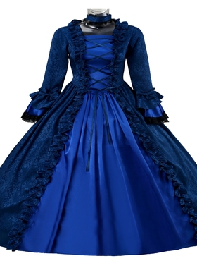 深蓝色暗纹织绵欧洲宫廷服茶话会lolita哥特式礼服洛可可舞台剧装