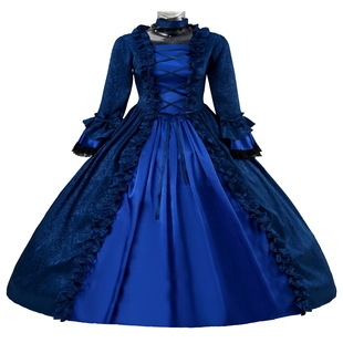 深蓝色暗纹织绵欧洲宫廷服茶话会lolita哥特式礼服洛可可舞台剧装