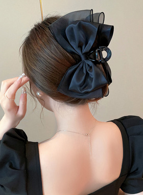缎面网纱黑色蝴蝶结抓夹夸张大气鲨鱼夹网红个性2025新款发夹头饰