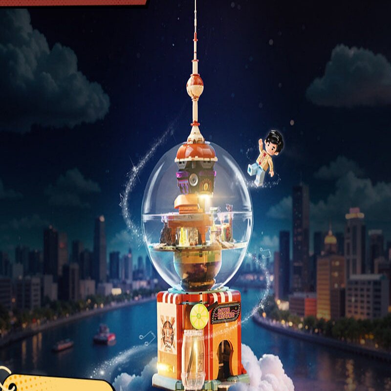 启蒙积木奇妙漫游上海街景东方明珠咖啡店厅摆件玩具生日礼物
