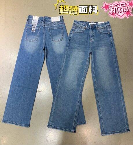 夏季爆款 tangblue牛仔裤全腰钢印字母M薄料蓝色窄版直筒拖地裤女
