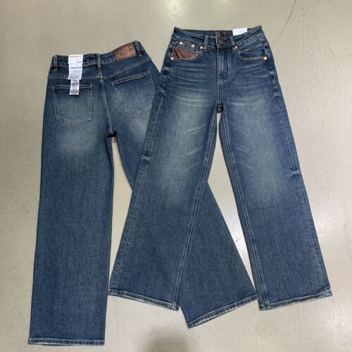 2127秋冬新款tangblue牛仔裤袋拼皮怀旧色直筒裤弹力舒服遮肉爆款
