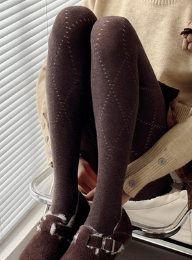 琥珀流光咖啡色连裤袜女秋冬款米白色连裤袜针织棉烟灰色打底裤袜