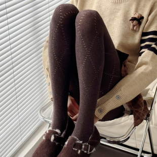 袜针织棉烟灰色打底裤 米白色连裤 袜 袜女秋冬款 琥珀流光咖啡色连裤