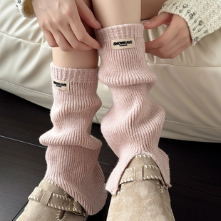 粉色袜套女秋冬款加厚保暖米白中筒袜羊毛灰色小腿袜咖色针织腿套
