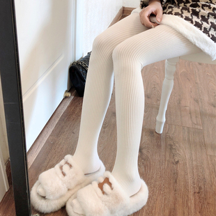 秋冬白色连裤 袜加厚日系JK米白色打底袜保暖竖条纹Lolita白丝袜女