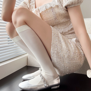 JK奶白色小腿袜女春夏季 黑色堆堆袜甜美白色短袜子灰色中筒袜 薄款