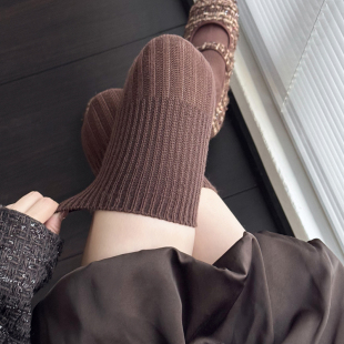 咖色过膝袜女秋冬款 奶白色高筒袜加厚烟灰色长筒袜棉质中筒小腿袜