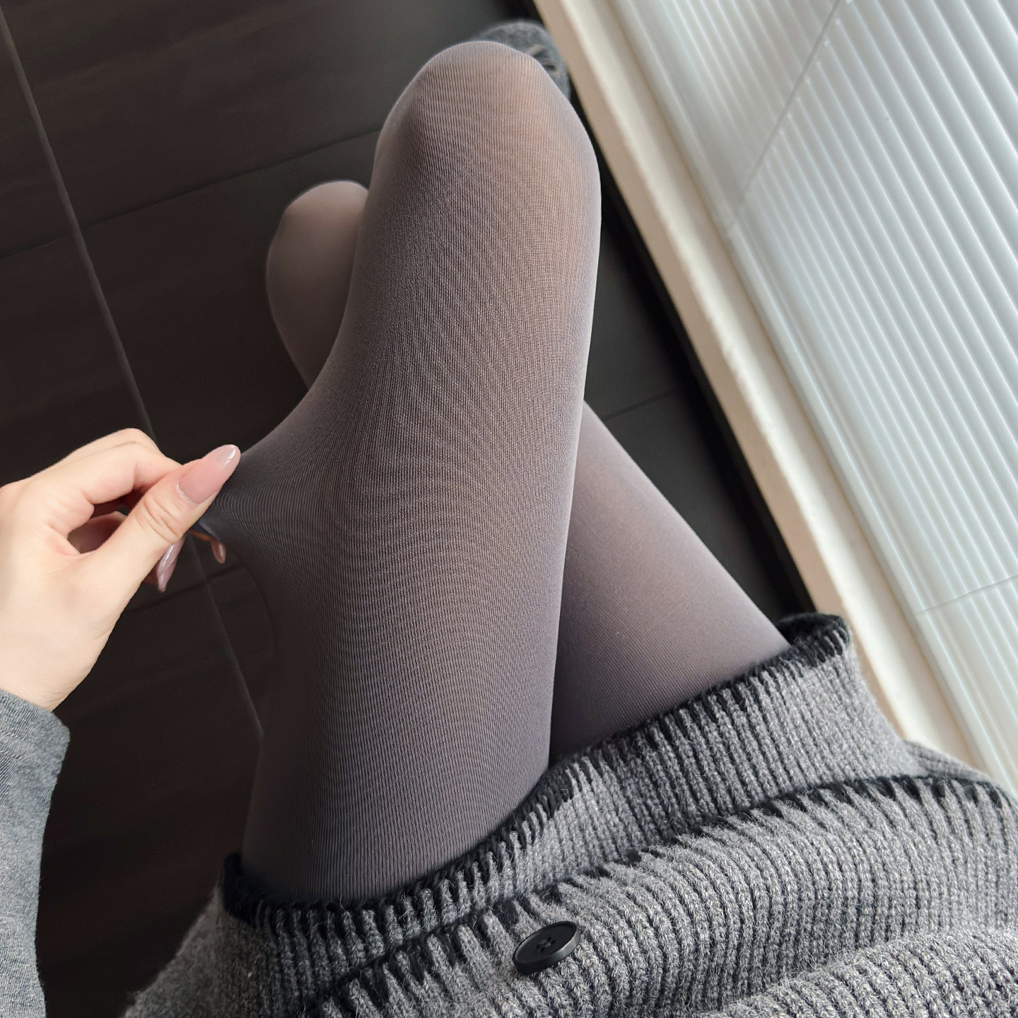 秋冬款天鹅绒烟灰色咖打底连裤袜