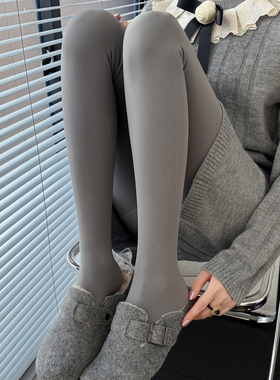 秋冬加绒深灰色连裤袜女加厚保暖肉色踩脚袜烟灰色打底裤袜黑丝袜