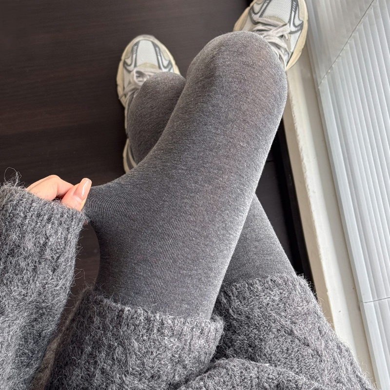 秋冬款加绒加厚烟灰色连裤袜显瘦黑丝外穿女保暖深灰色棉打底裤